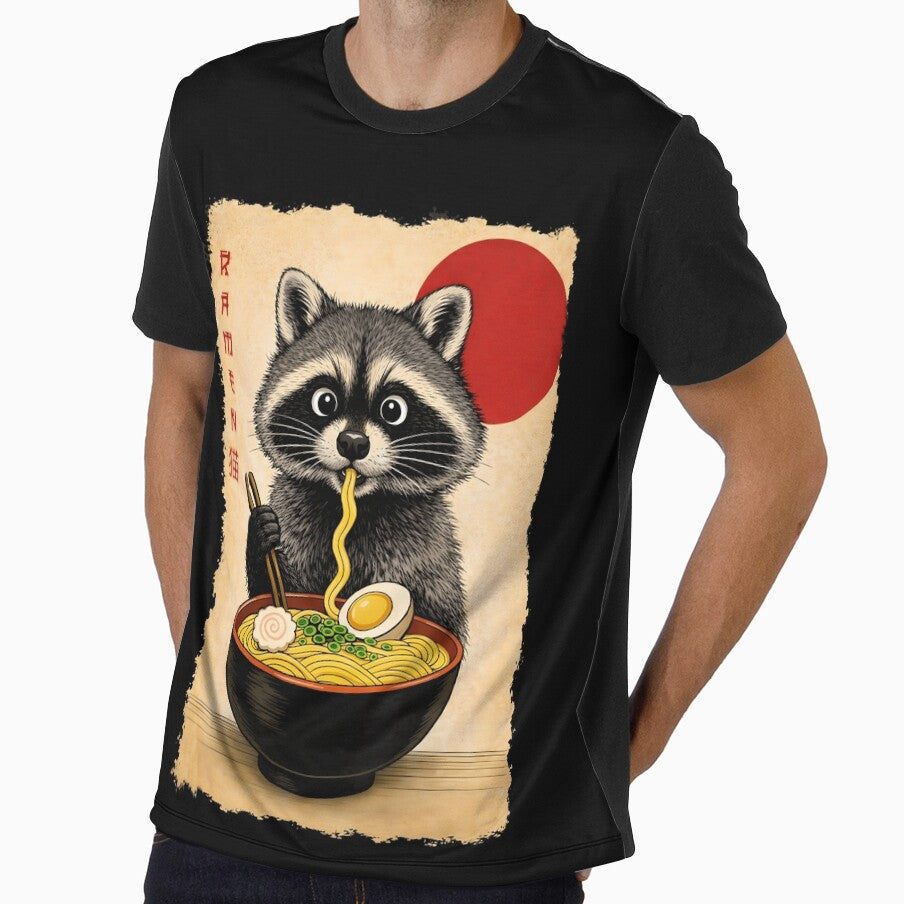 Raccoon Eating Ramen Japanese Vintage Style Funny Food Art by JerdbordinShop