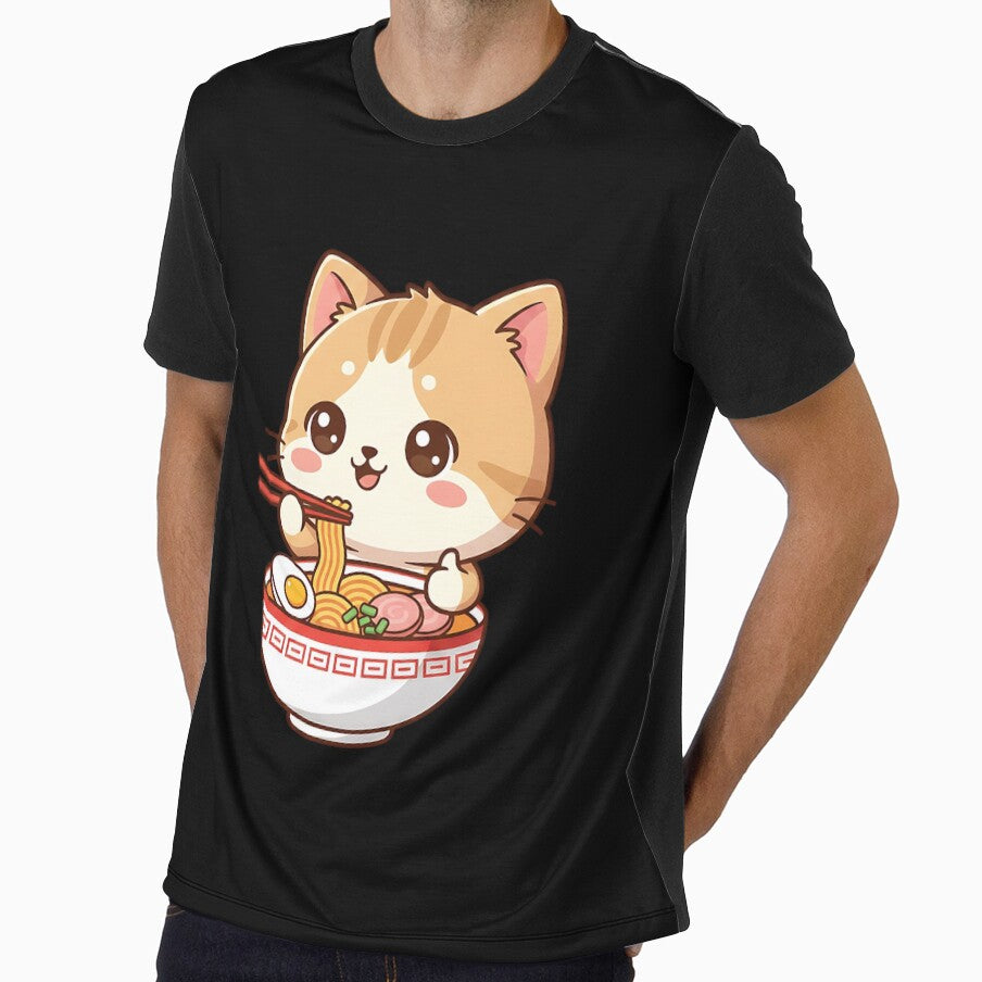 Anime Cat Eating Ramen Vintage Japanese Pop Art Noodles by heymbe