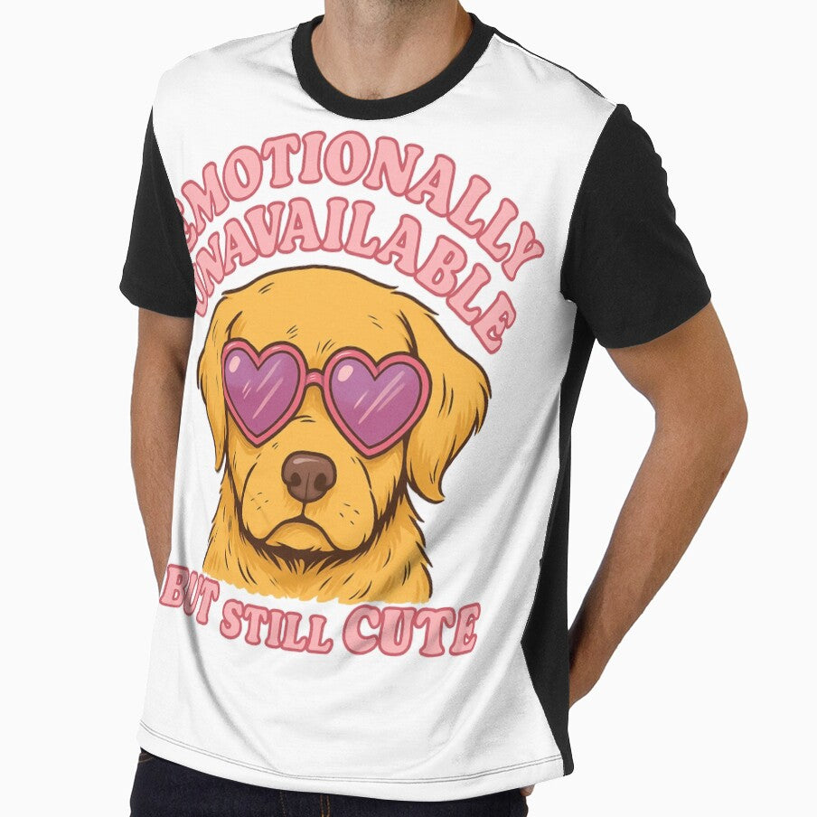 Emotionally Unavailable But Still Cute – Sad Puppy Retro Art Tags: by MTeesGA