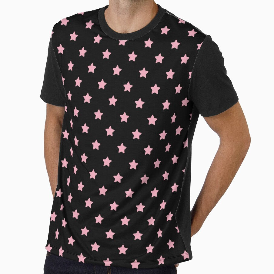 Pink Stars on Black Pattern | Blackpink Star Pattern | Pop Culture Inspired Stars | Y2K Pink and Black Starry Print | Girly Starry Night Design by VivaFy