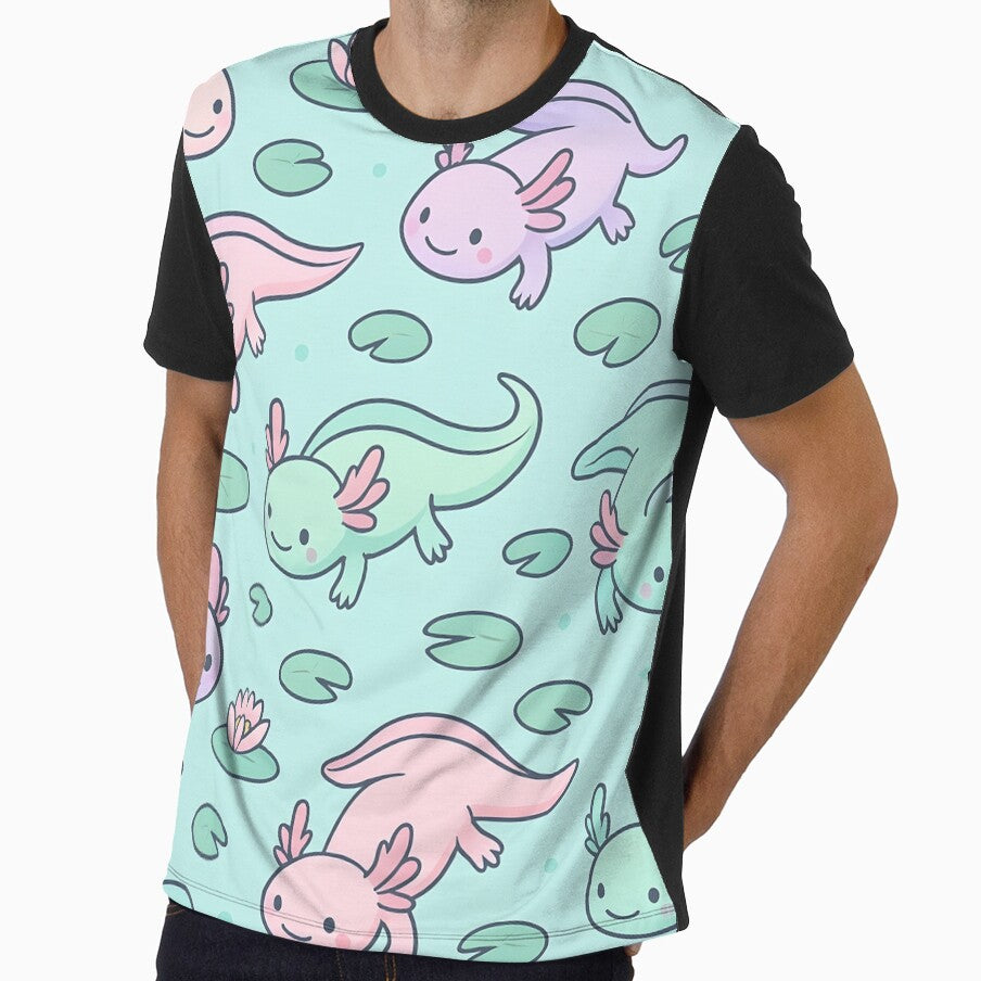 Dreamy Axolotls & Water Lilies Seamless Pattern by StickyGuys