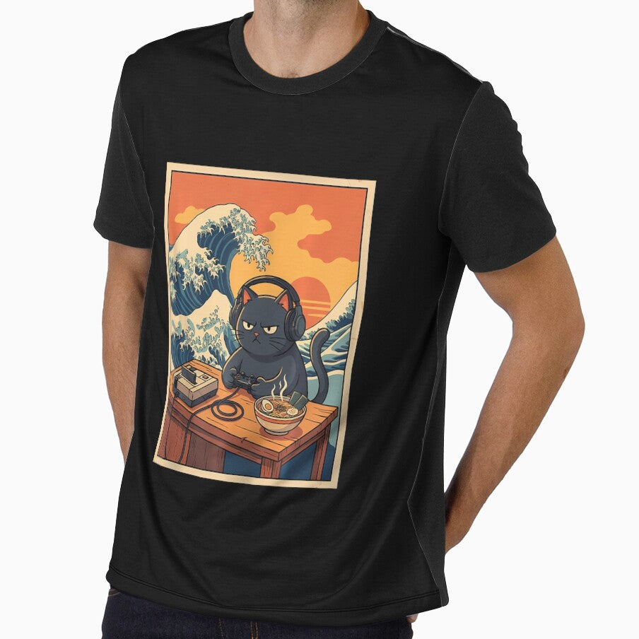 Retro Gamer Ramen Cat Wave by Trungles-tee