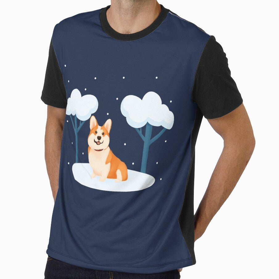 Cute Corgi sitting in snow by Ameliamaar