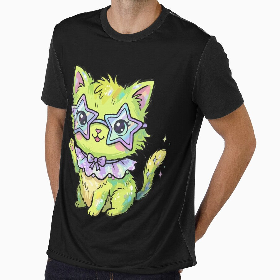 Shimmering Star-Eyed Lime Feline by Emegan Print Art