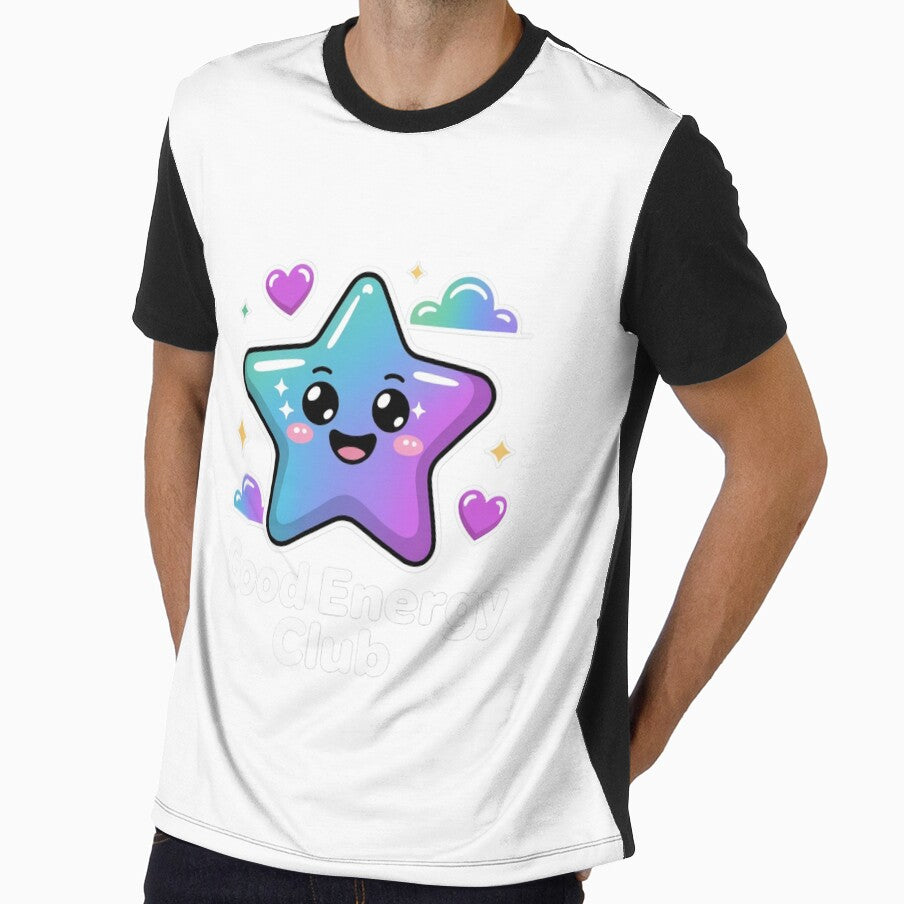Good Energy Club Kawaii Star T-Shirt & Sticker – Cute Positive Vibes Pastel Aesthetic Gift for Self-Care Lovers, Students & Soft Girl Fans by GemBob Creations