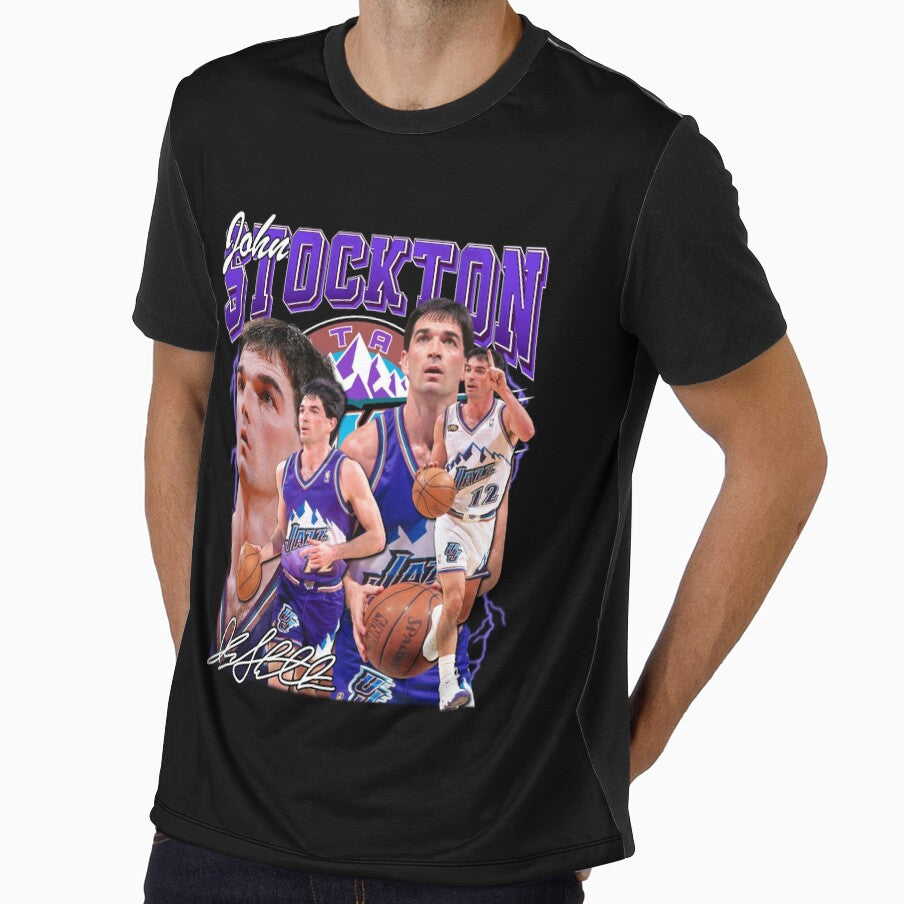 John Stockton Legend Basketball Signature Vintage Retro 80s 90s Bootleg Rap Style by humbertuks