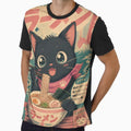 Cute Black Cat Eating Ramen Japanese Ukiyoe Vintage Kawaii by GrinGalore