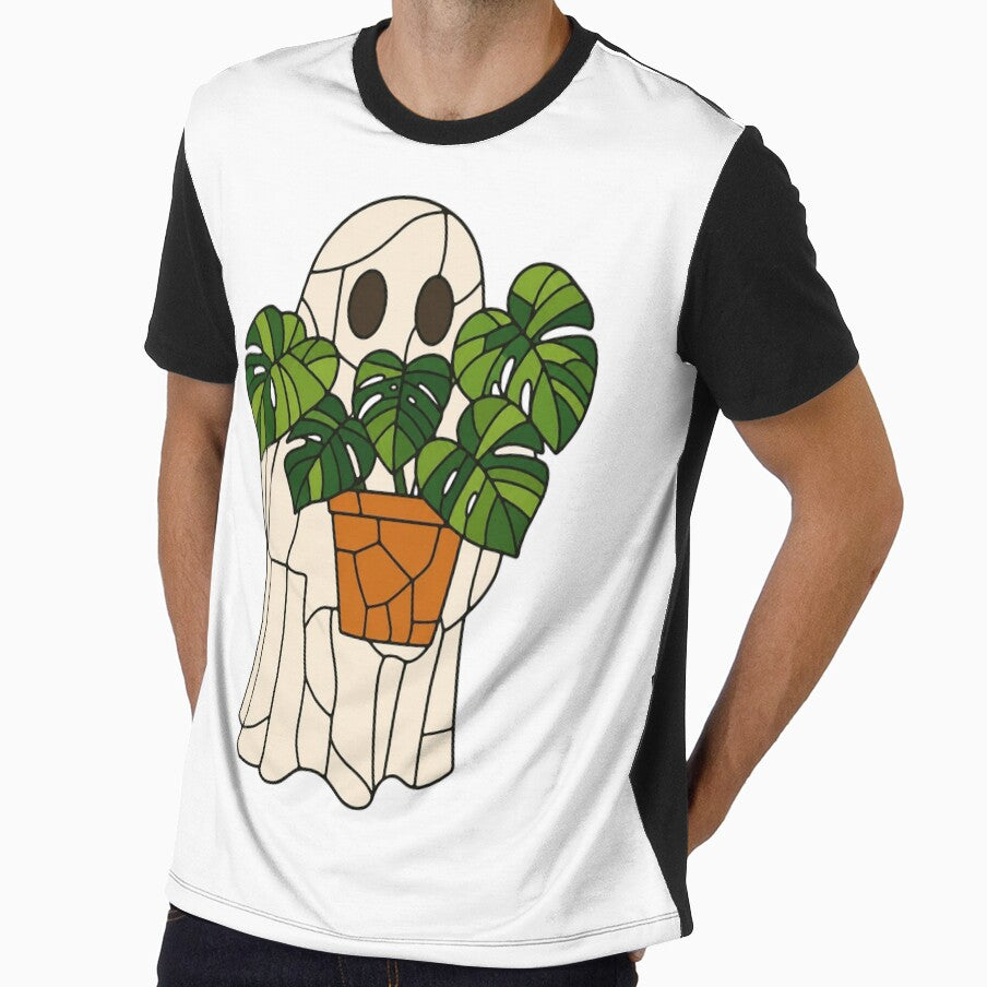 Stained Glass Ghost with Monstera Plant - Retro Cute Halloween by SimplyJasper