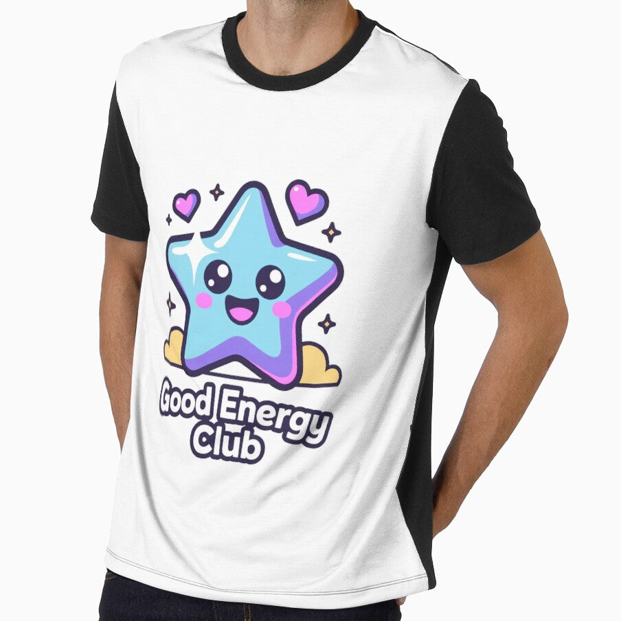 Good Energy Club Kawaii Star T-Shirt & Sticker – Cute Positive Vibes Pastel Aesthetic Gift for Self-Care Lovers, Students & Dreamers by GemBob Creations
