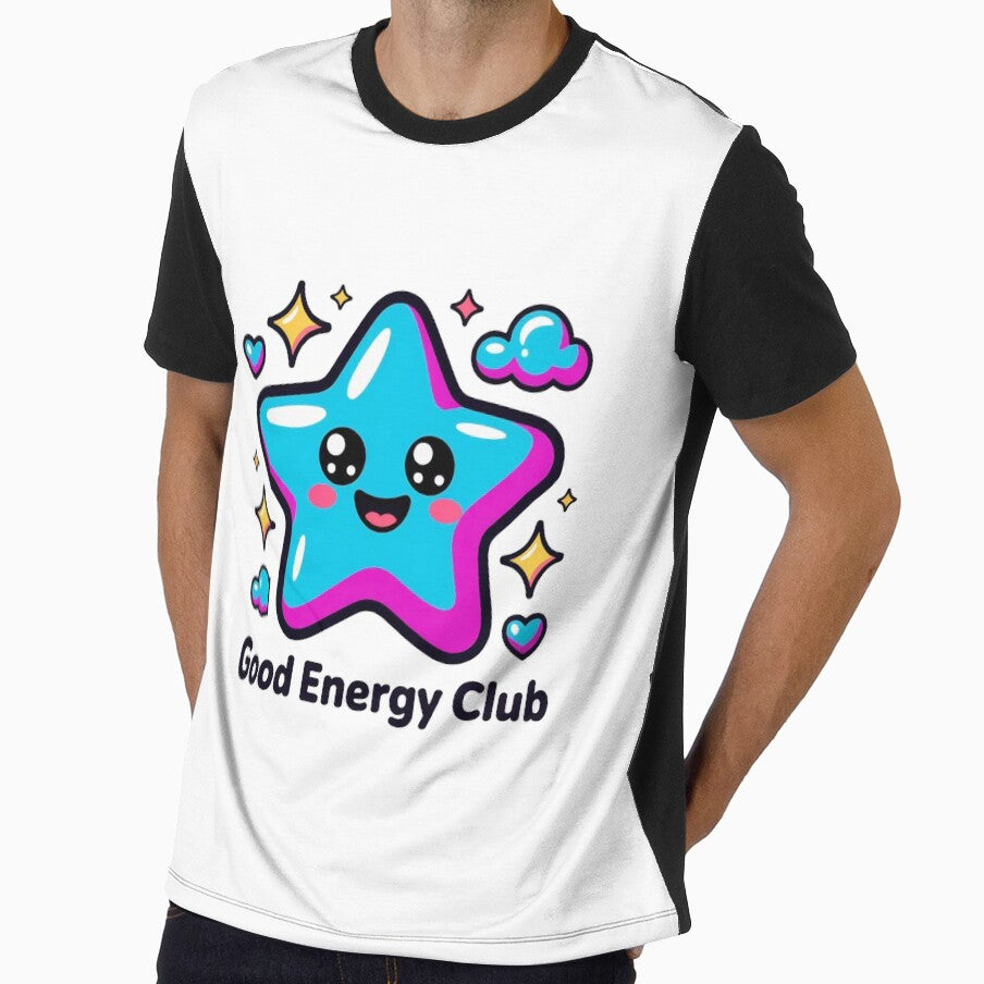 Good Energy Club Kawaii Star T-Shirt & Sticker – Neon Pastel Positive Vibes Gift for Kawaii Fans, Students & Self-Care Lovers by GemBob Creations