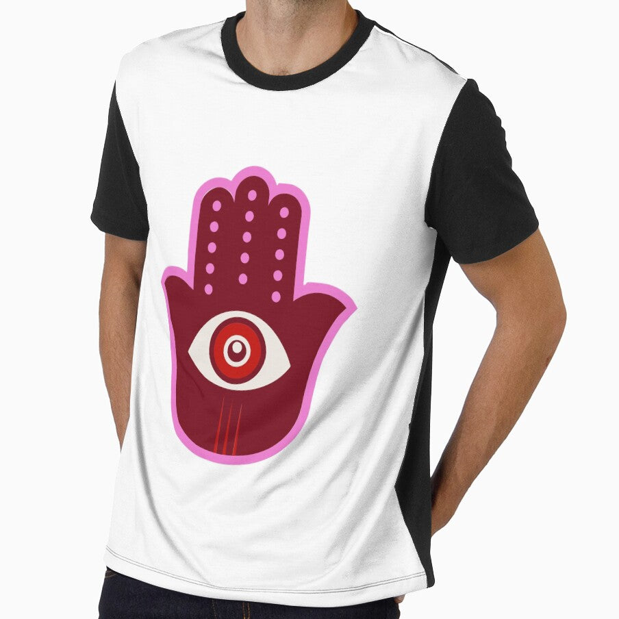 Pink & Red Hamsa Hand with Evil Eye — Bold Spiritual Protection Symbol Art by Artsy Corner