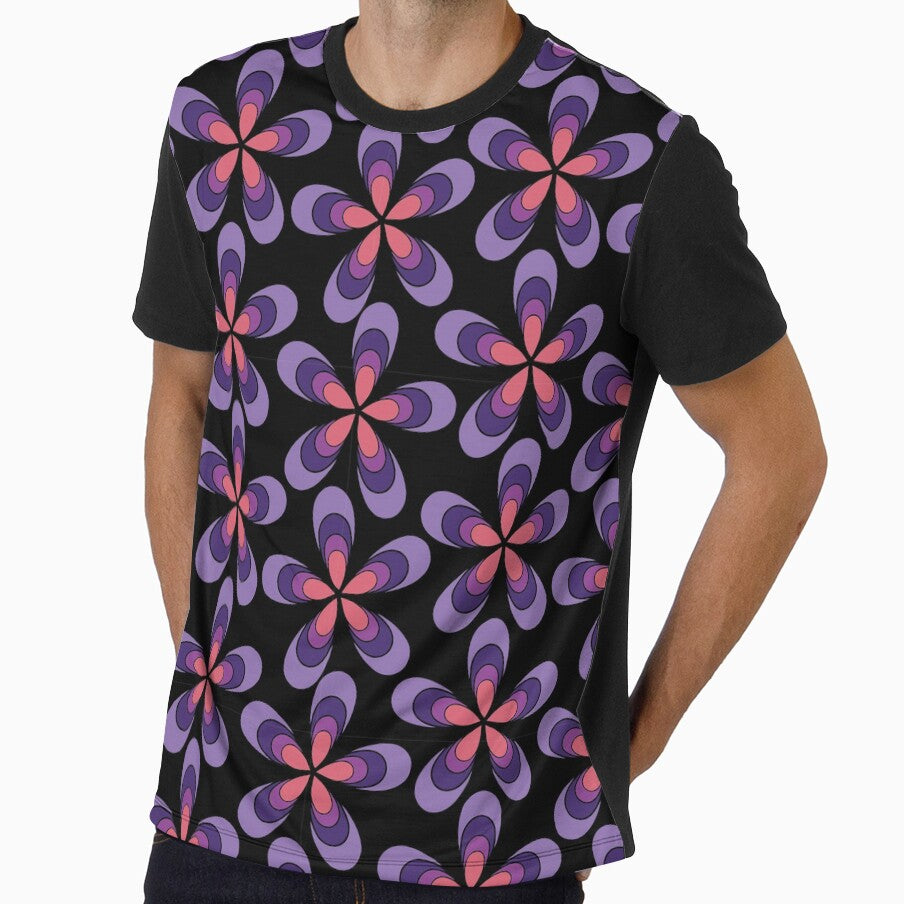 Groovy Trippy Floral Pattern 1970s Dark Aesthetic by chriswo-design