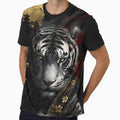 White Tiger Japanese Samurai Art | Gold Pagoda Dark Tiger Print by 3T3rnalArts