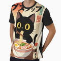 Vintage Black Cat Eating Ramen Poster – Kawaii Japanese Noodle Art Graphic by BLUESKY11a
