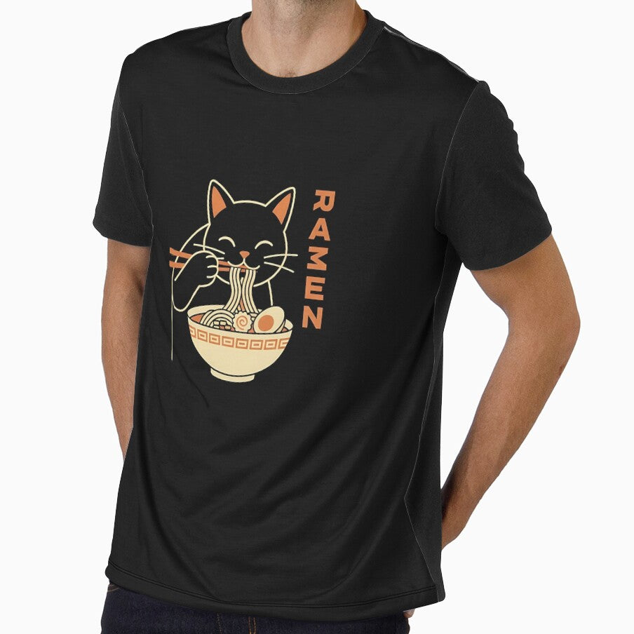 Kawaii Cat Eating Ramen Noodles Vintage Japanese Anime Cat by TalalosART