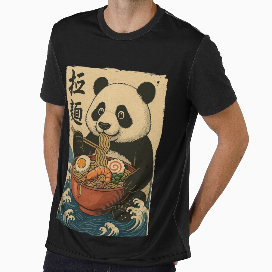 Panda Ramen with Shrimp and Waves – Cute Japanese Retro Vintage Style by Damcoc