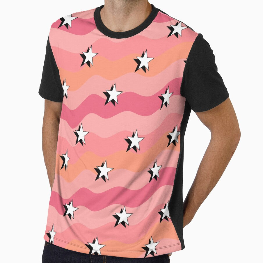 Groovy Y2K Aesthetic Stars Retro Pink Wavy Star Pattern by Aesthetic Crew