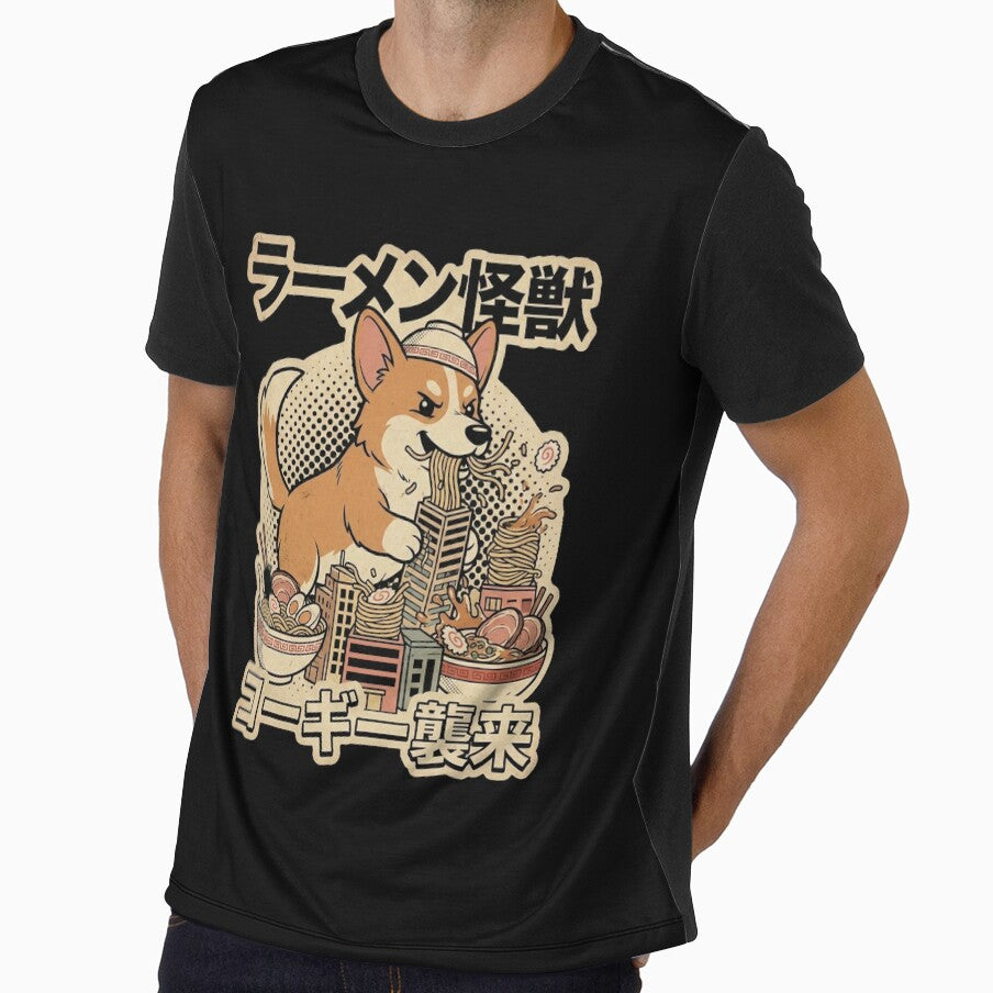 Corgi Ramen Kaiju Monster Attack Funny Japanese Vintage Dog & Food Design by Bongocomic
