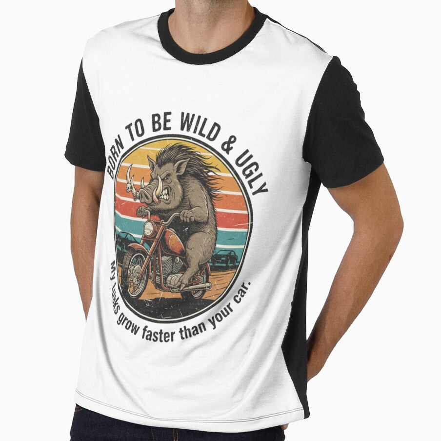 Funny Biker Wild Boar – Born To Be Wild & Ugly Retro 90s Vintage Art by FakeJoo