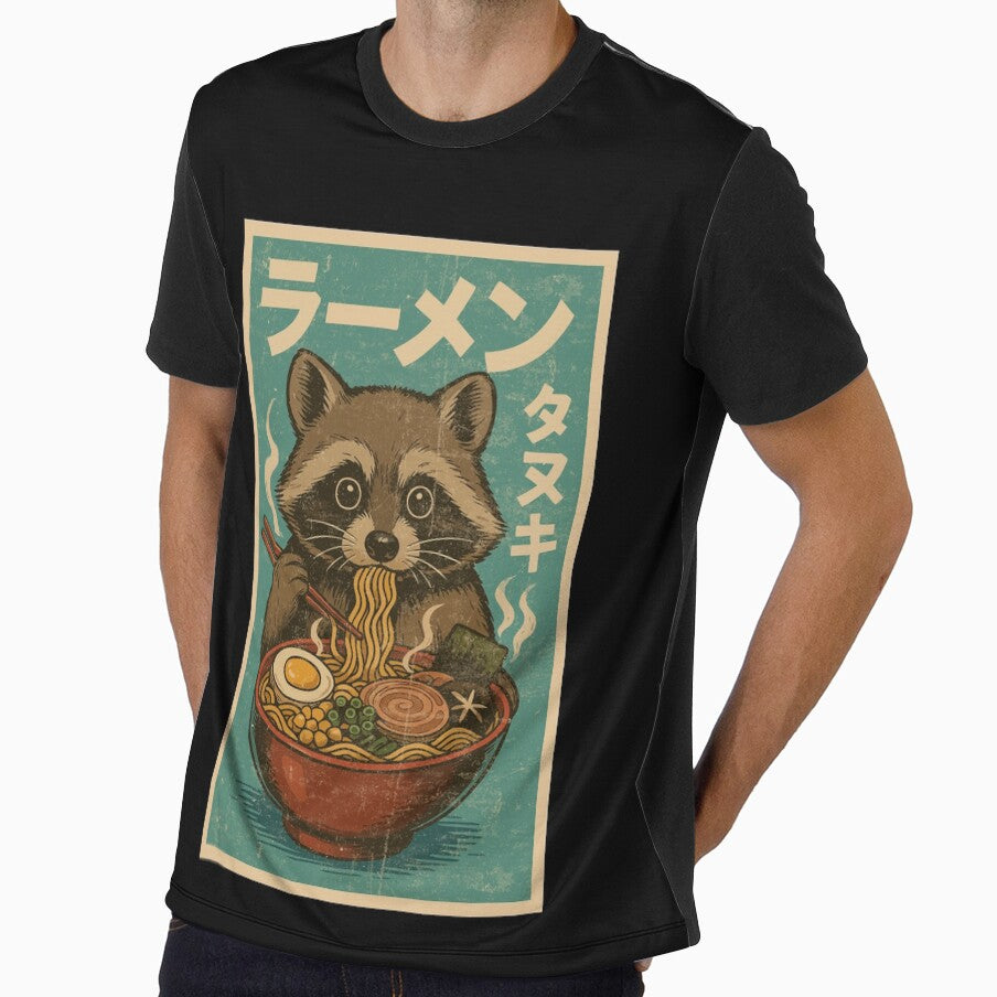 Cute Raccoon Ramen Noodles Cute Japanese Retro Vintage Style Minimalist Graphic by Damcoc