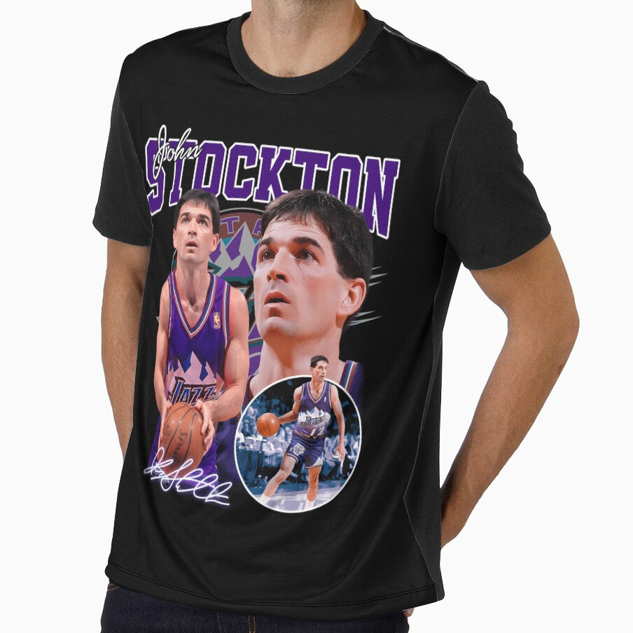 John Stockton Legend Basketball Signature Vintage Retro 80s 90s Bootleg Rap Style by Zouhairm