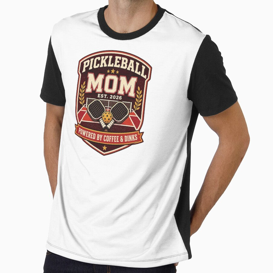 Pickleball Mom Powered by Coffee and Dinks Vintage Badge Design by Soft Panic Studio
