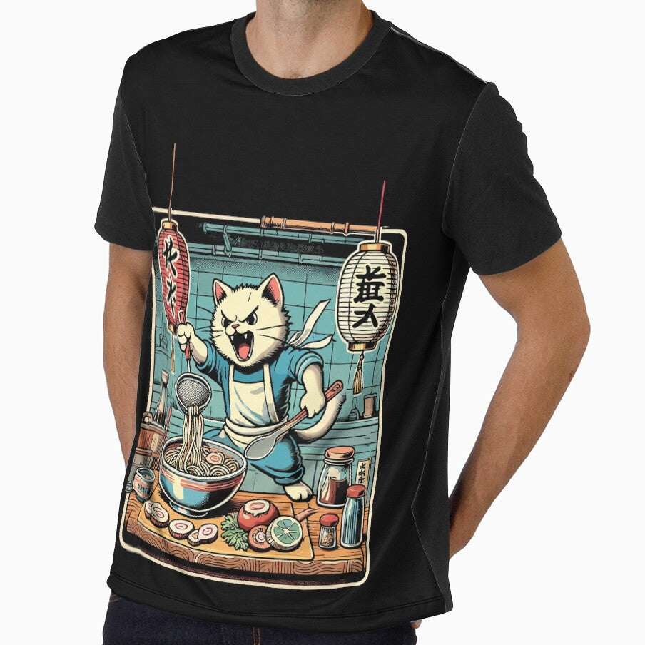 Ramen Noodles Cat Kawaii Retro Ukiyo-e by LuminOrb
