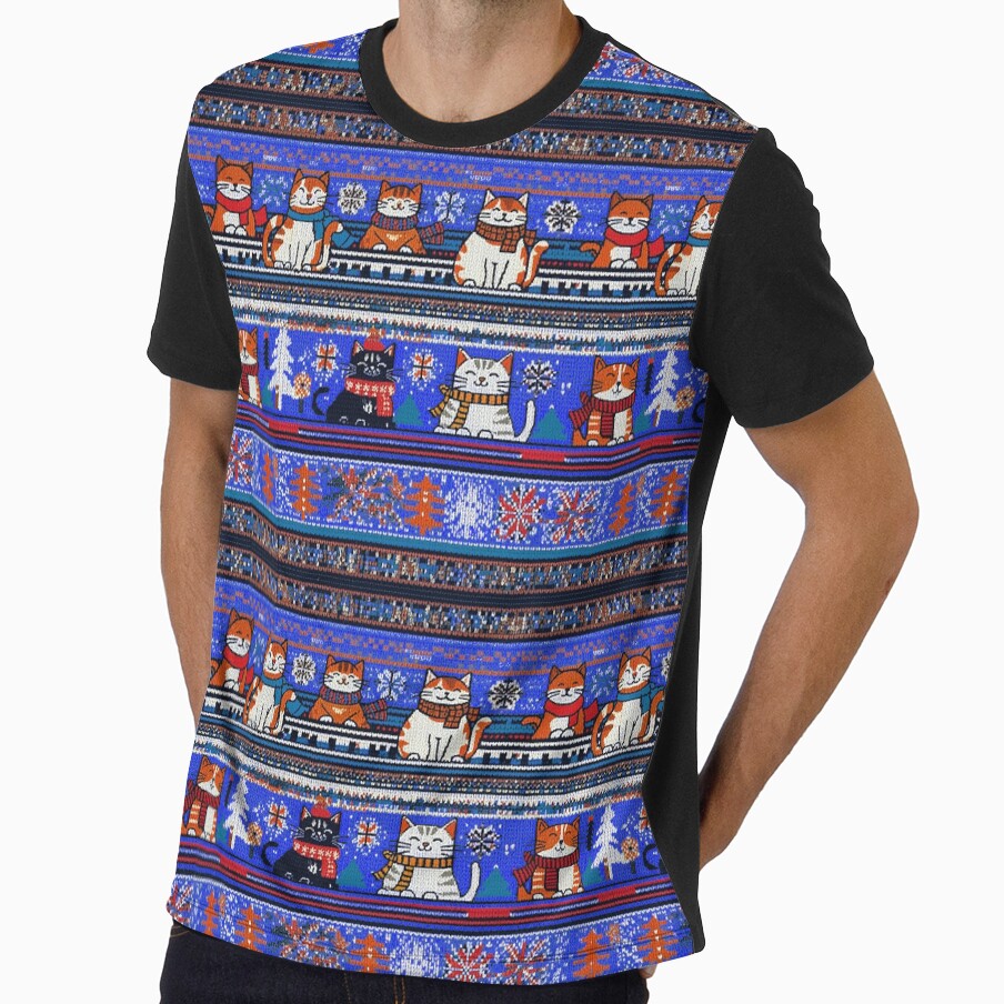 Blue Christmas Knit Cat Pattern | Matching Family Winter Outfit by PinkGoddessLove