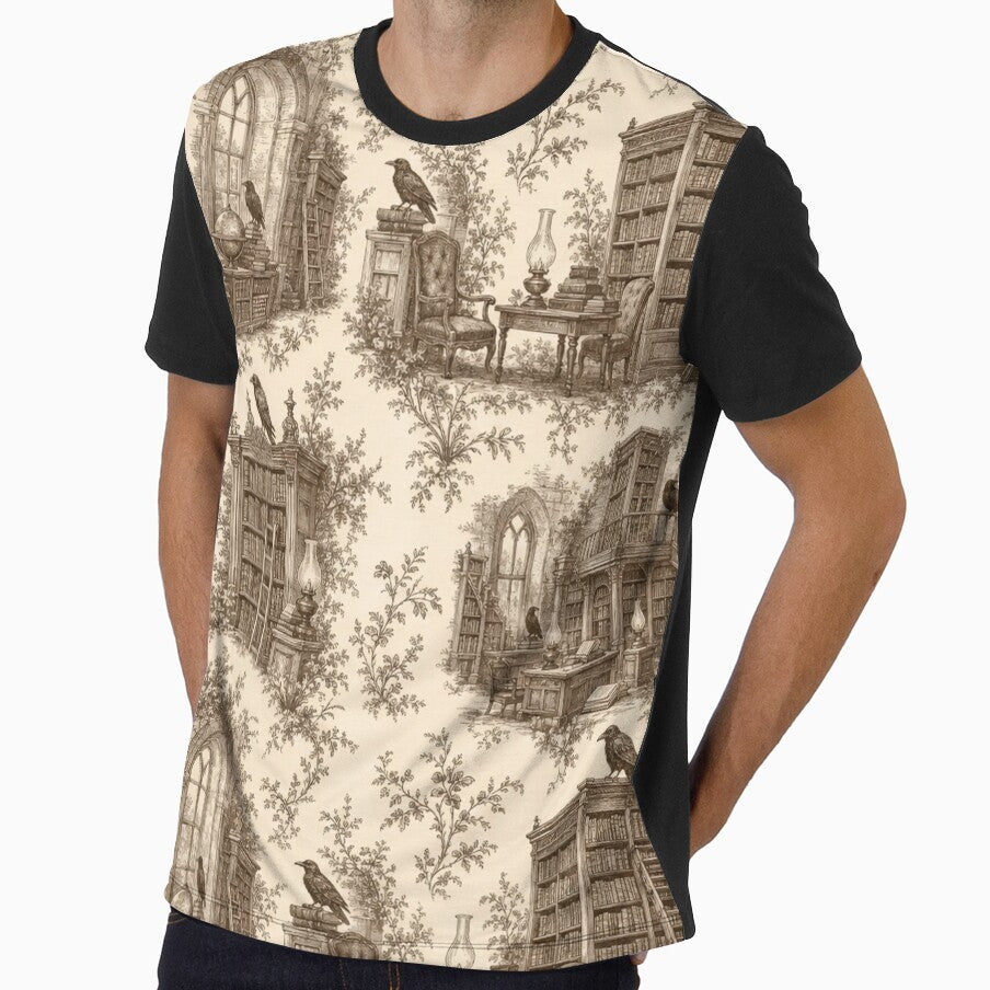 Dark Academia Vintage Library Toile in Sepia Ink and Cream by StickyGuys