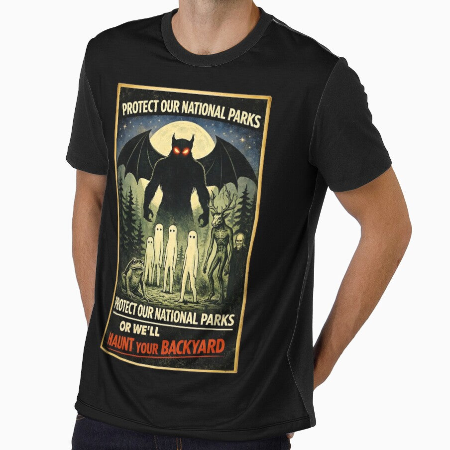 Vintage  Protect Our National Parks or We'll Haunt Your Backyard Funny mothman by gear-posters