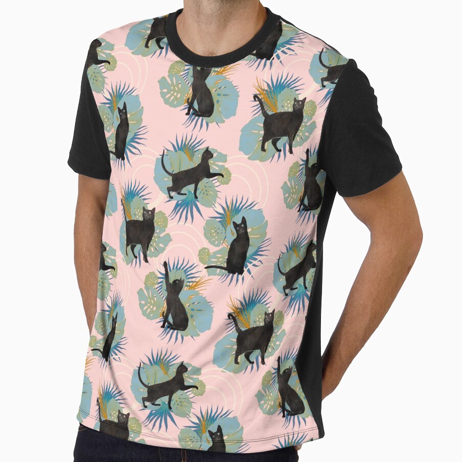 Black Cat Pink Tropical Summer Party by Eleanor Rhinehart