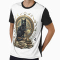 Celestial Black Cat Astronomer T-Shirt | Dark Academia Botanical Graphic Tee | Vintage Alchemy Moon Shirt | Mystical Gothic Cat Gift by Cavalier-org