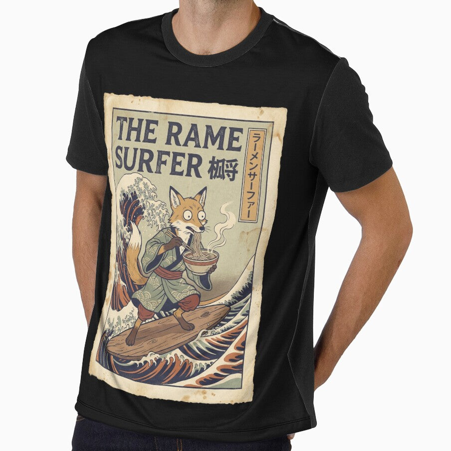 The Great Wave of Fox - The Ramen Surfer Vintage Japanese Fox Art by Bongocomic