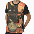 Fifties Mid Century Black Cat Eating Noodles At Japanese Noodle Shop by scooterbaby