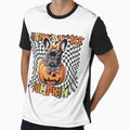 "Mama's Little Pumpkin" - French Bulldog Sitting in Halloween Pumpkin with Checkered Background by GoodyPaws