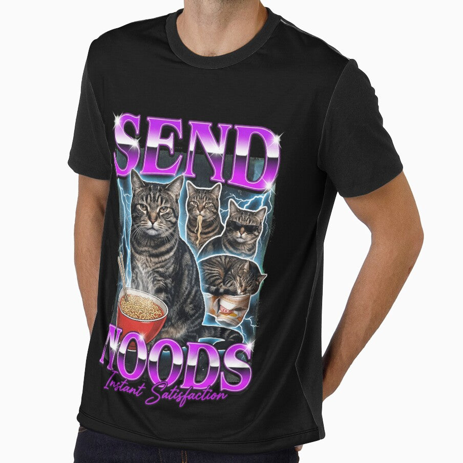 Send Noods Funny Retro Cat Ramen Aesthetic Bootleg Style Funny by Bongocomic