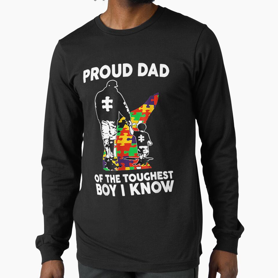 Mens Proud Dad Of The Toughest Boy I Know Autism Awareness Gift by venitamara