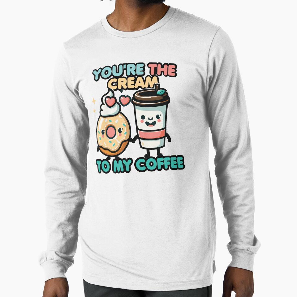 Delightful Duo - "You're the Cream to My Coffee" Whimsical Donut and Coffee Valentines Day Design by PrintMastery