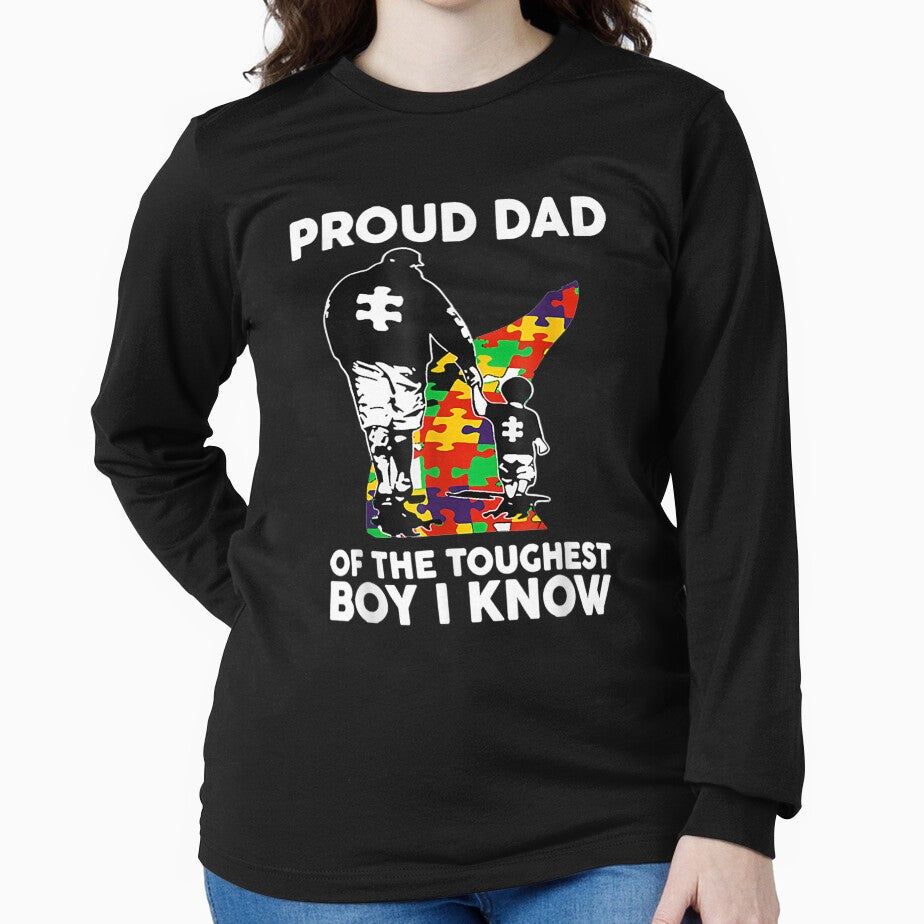Mens Proud Dad Of The Toughest Boy I Know Autism Awareness Gift by venitamara