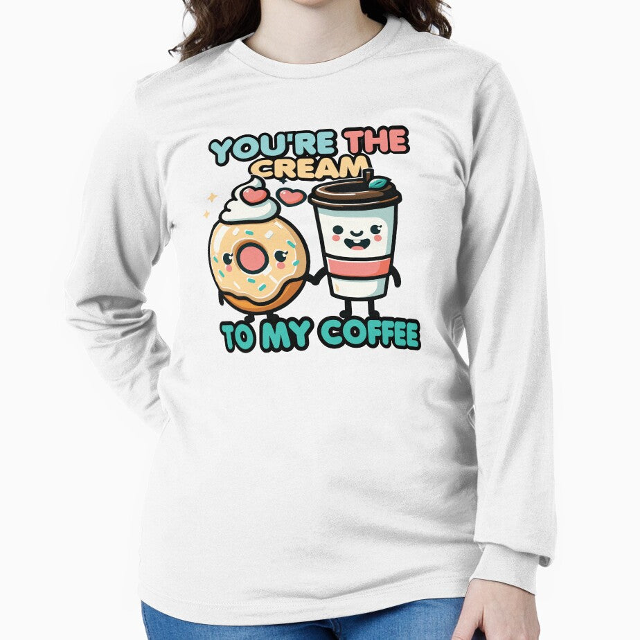 Delightful Duo - "You're the Cream to My Coffee" Whimsical Donut and Coffee Valentines Day Design by PrintMastery