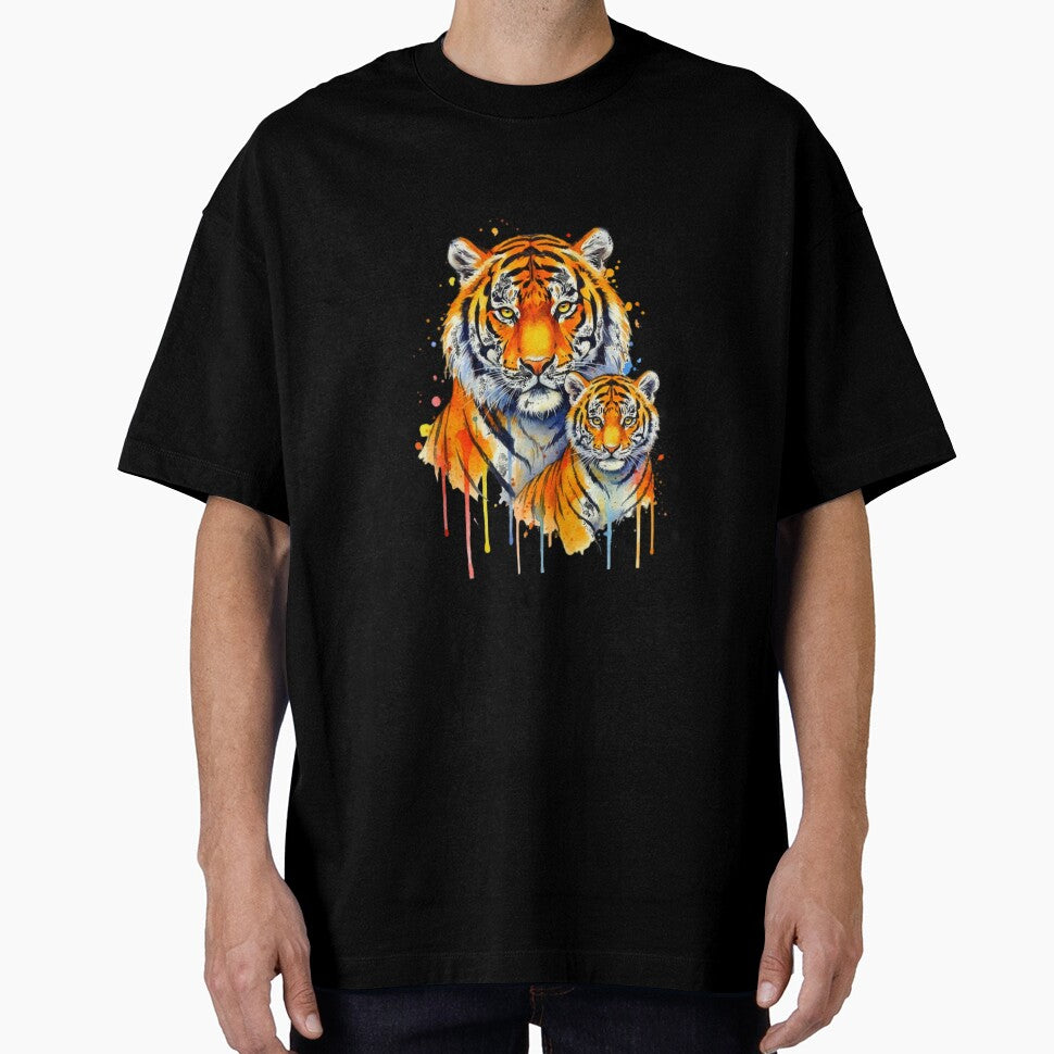Vibrant Colorful Watercolor Tiger Mother Cub Art by ExploreAura Studio