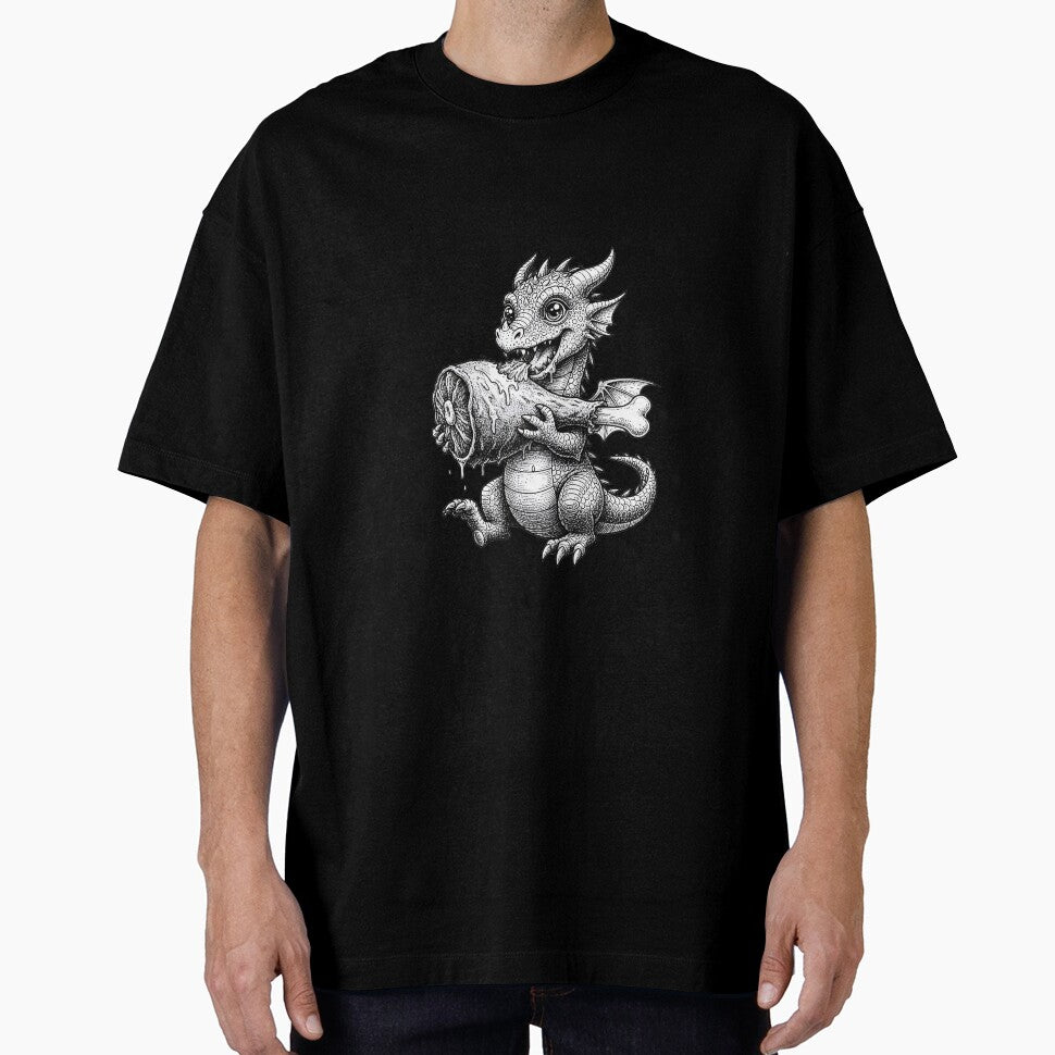 Hungry Baby Dragon Eating Giant Meat | Cute Fantasy Dragon Creature by DragonSerpent Ink