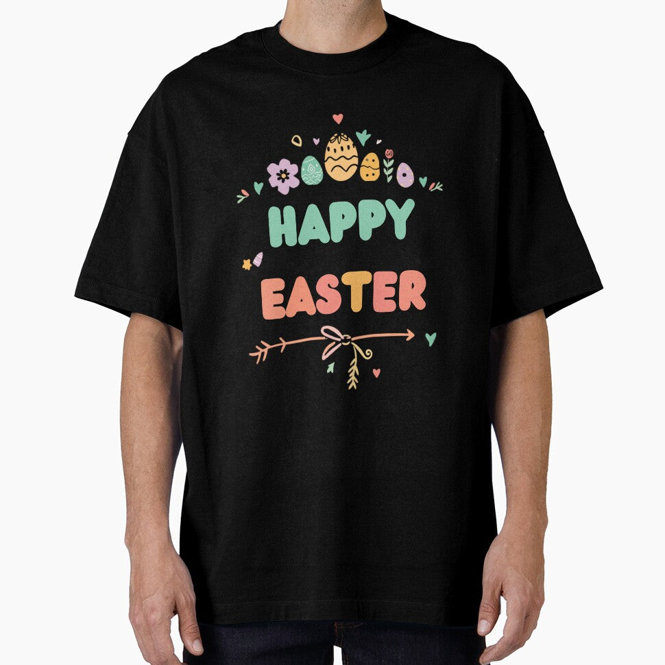 Pastel Happy Easter Typography with Floral Egg Decorations by Crazyegg01