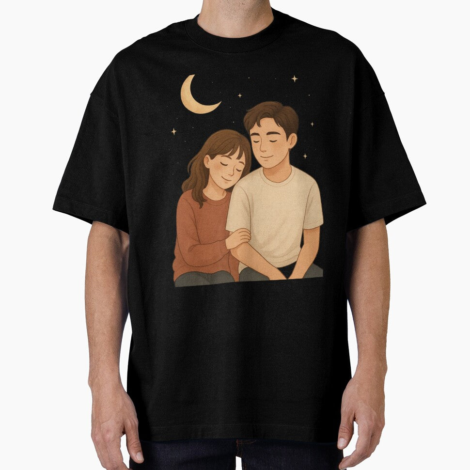 Cute Couple Sitting Together Design | Romantic Aesthetic Love T-Shirt & Gift by KDesignCrafts