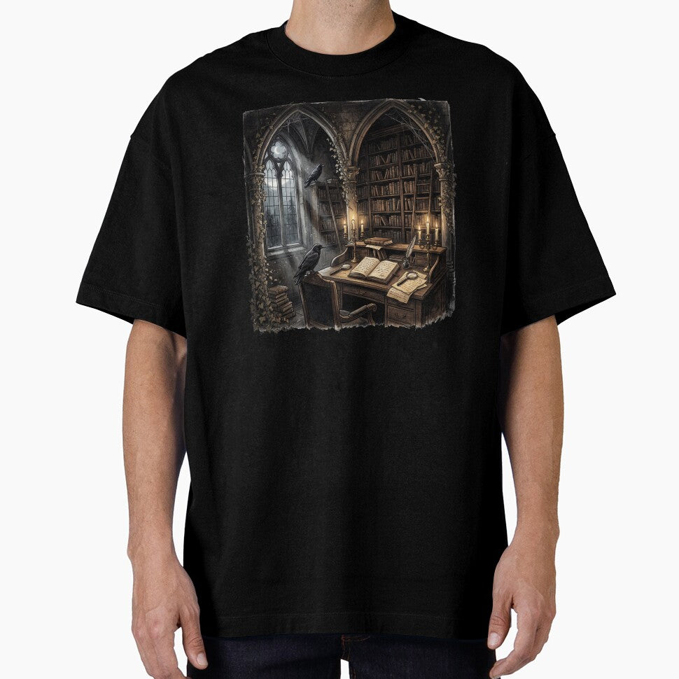 Gothic Library Study - Moody Dark Academia Aesthetic Raven and Books by VineVibe16Studio