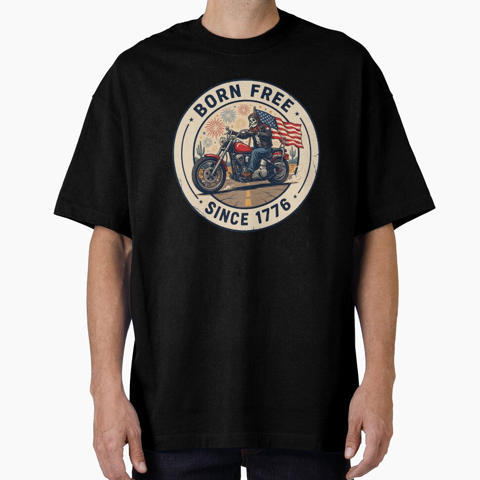 Born Free Since 1776 Patriotic Skeleton Biker Fourth of July Motorcycle Design by ArcticFoxStudio