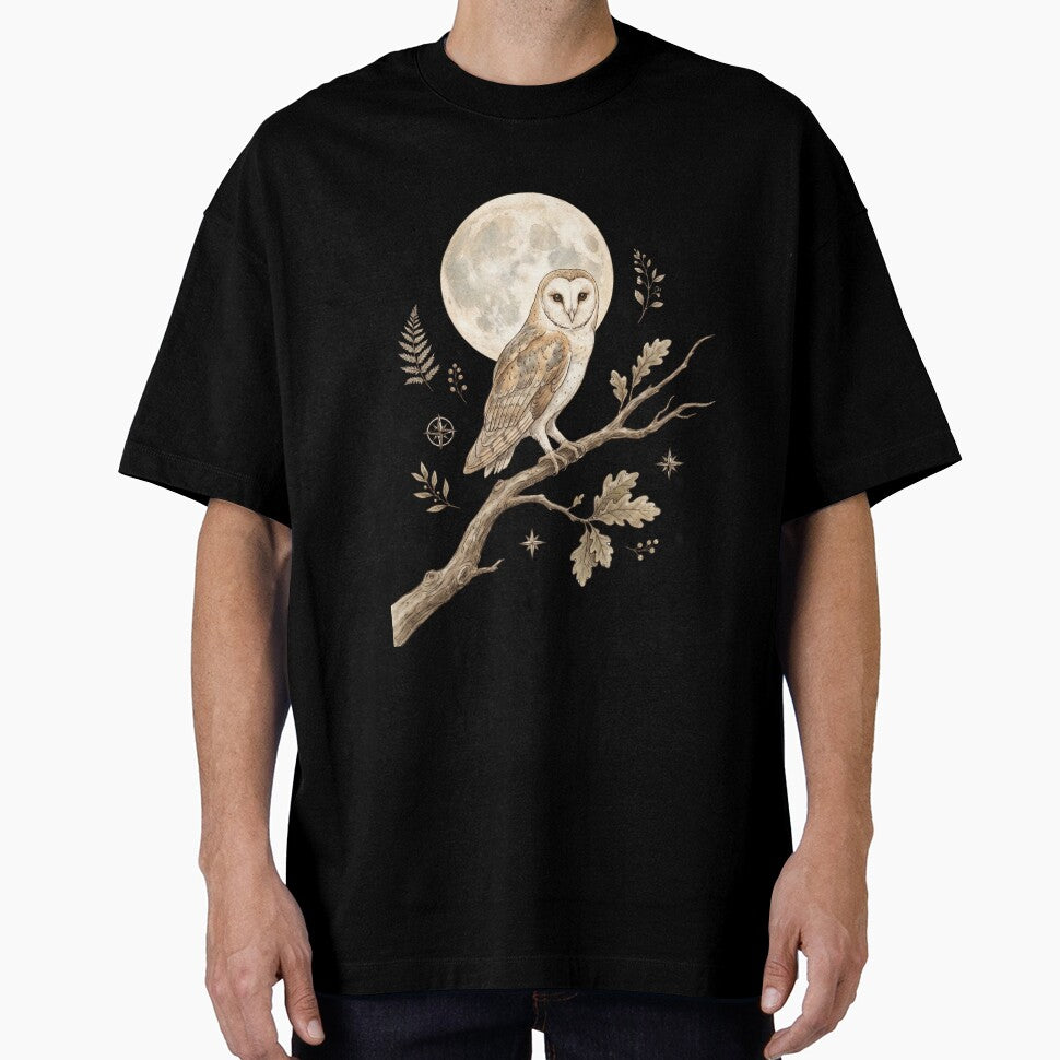Barn Owl on Moonlit Branch | Celestial Botanical Style by Ortsas