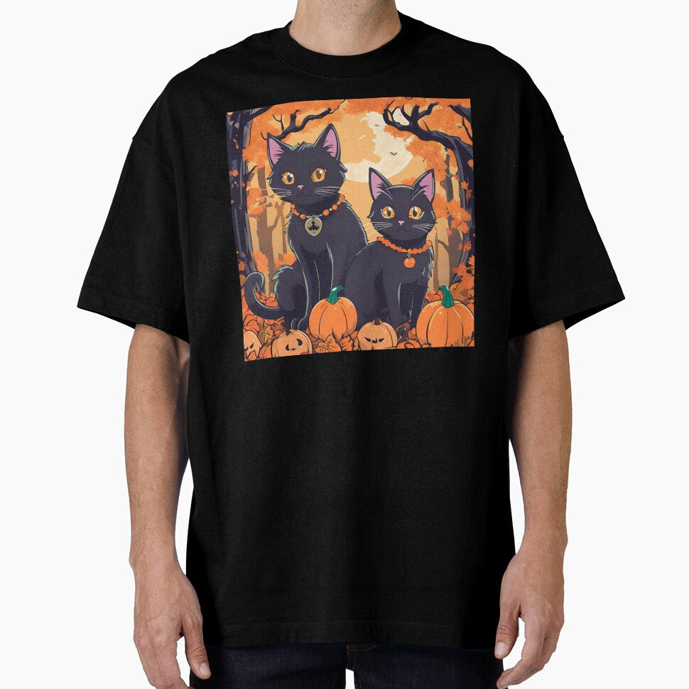 Cute halloween cat couple in pumpkin forest! by stefan21244