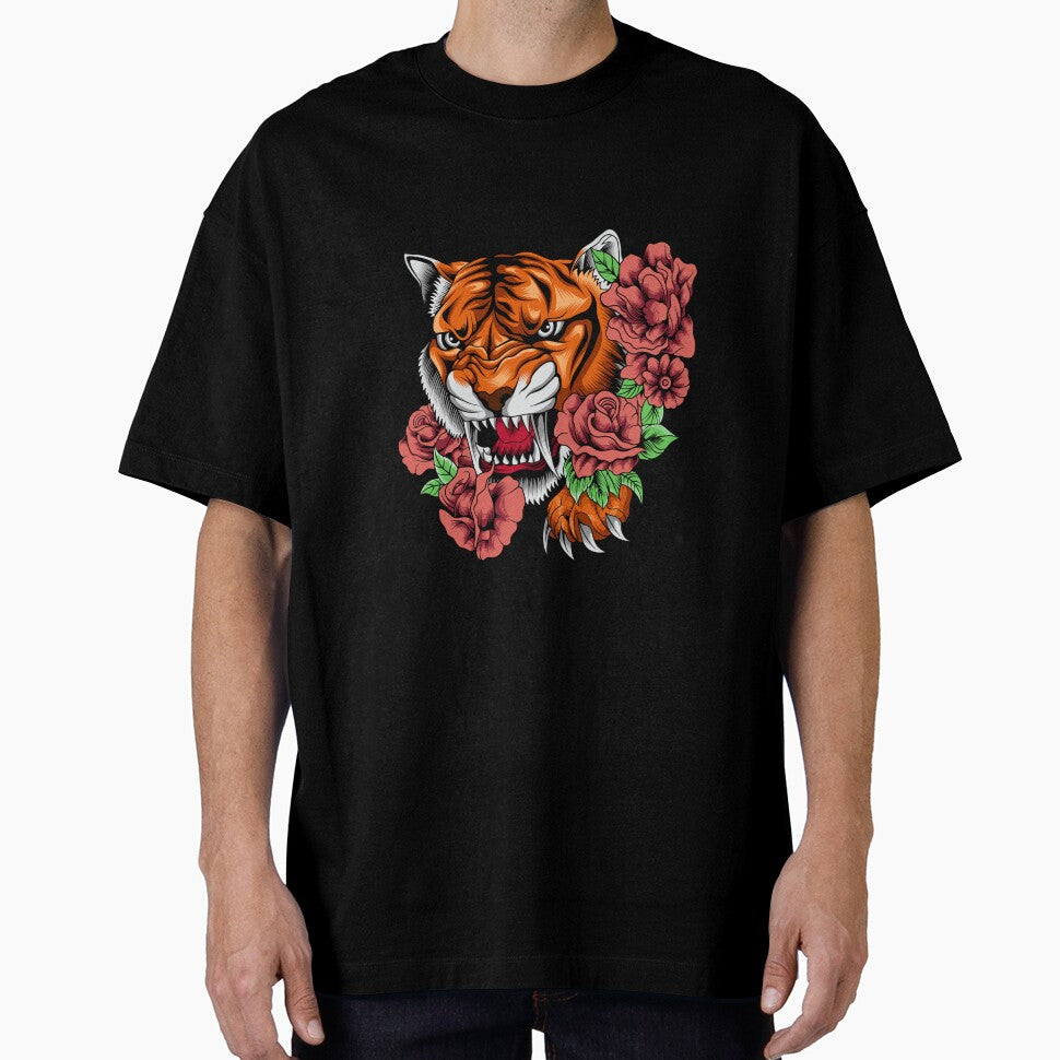 Tiger Head With Roses by AchraffPrint