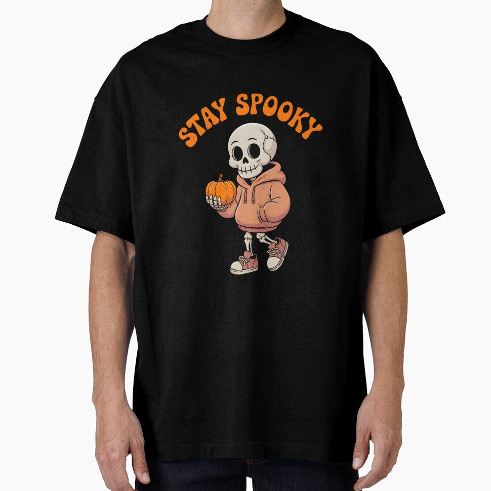 Stay Spooky Skeleton Walking with Pumpkin – Cute Halloween Aesthetic Design by Raw Tigers